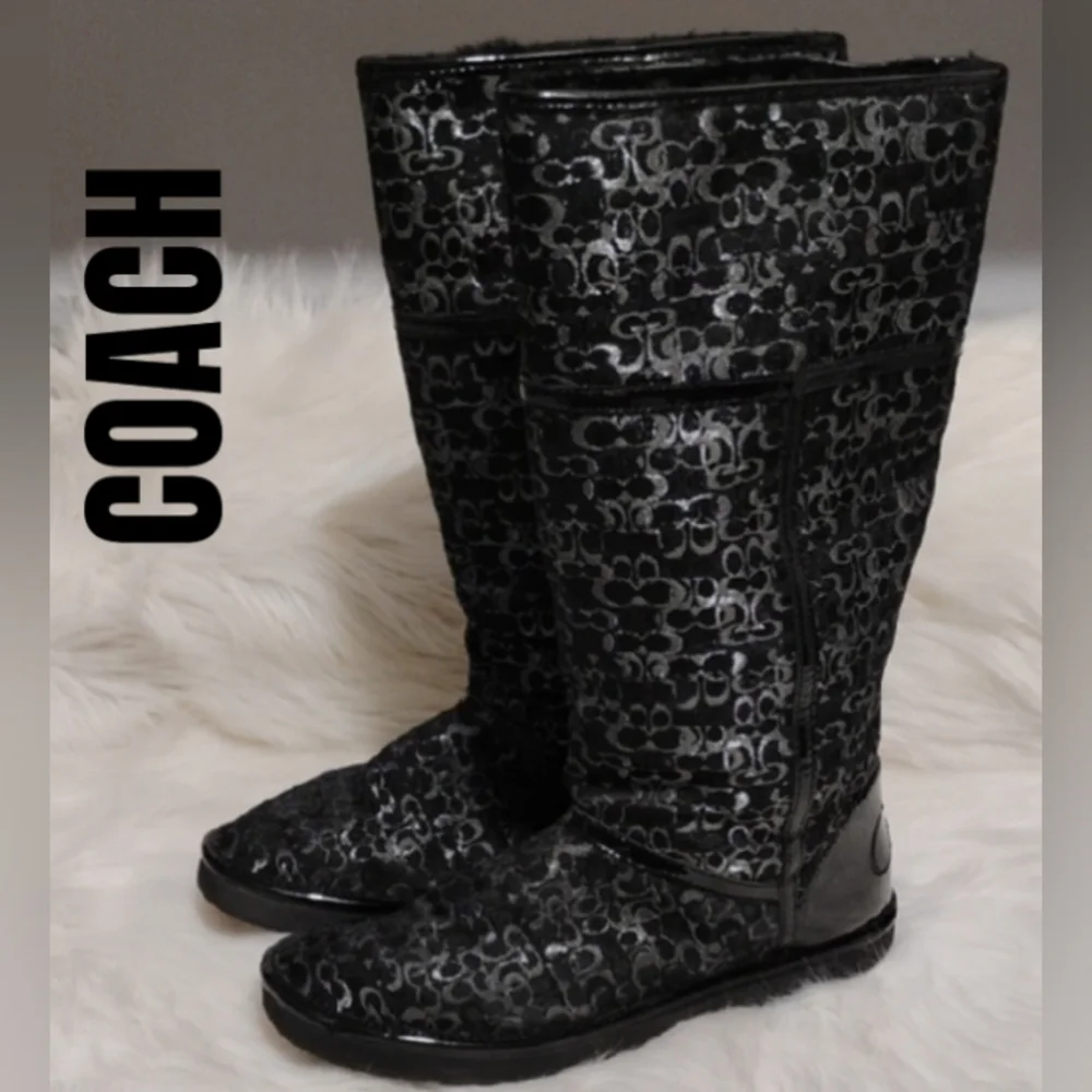 (X2) SALE! Coach Nikole Stylish CC Monogram Black Patterned Women's Boots Sz.7